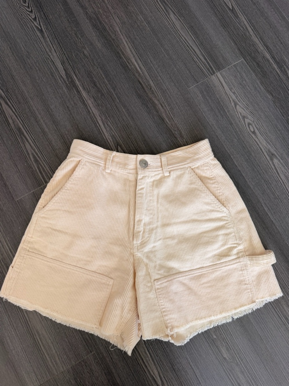 Corduroy High-Waist Cream Women's Shorts